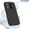 A black smartphone case is shown with water splashing around it. Produktbild-Vorschau