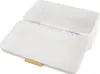 A white metal bread box with a wooden handle is shown open against a white background. Podgląd zdjęcia produktu