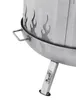 A close-up view of the base of a stainless steel fire pit with flame cutouts. Produktbild-Vorschau