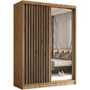 A wardrobe with sliding doors, one of which is mirrored, reflecting a bedroom scene. Produktbild-Vorschau