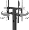 A black TV stand with adjustable tilt angles indicated by arrows and degree markings. Produktbild-Vorschau