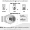 An instructional diagram showing how to measure a toilet seat to determine the correct size and shape. Produktbild-Vorschau