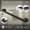 A black metal handrail is shown with text and diagrams highlighting its features and dimensions. Produktbild-Vorschau