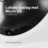 Close-up of a security camera showing the Micro SD card slot and text describing storage options. Produktbild-Vorschau