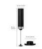 A black electric milk frother with dimensions indicated by text overlays. Produktbild-Vorschau