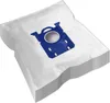 A stack of white vacuum cleaner bags with a blue plastic fitting. Produktbild-Vorschau