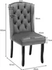 A grey upholstered dining chair with dimensions indicated by measurement lines and text. Produktbild-Vorschau