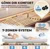 A mattress and slatted frame with marketing text and certifications. Produktbild-Vorschau