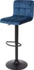 A blue velvet bar stool with a black base and footrest, shown against a white background. Voir les images du produit