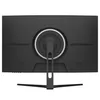 The back of a black computer monitor with a silver ring around the central mount. Produktbild-Vorschau