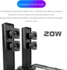 A product image showcasing two black tower speakers with visible speaker drivers, accompanied by text describing features and specifications. Produktbild-Vorschau