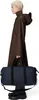 A person is shown from the side, wearing a brown coat and holding a navy duffel bag. Produktbild-Vorschau