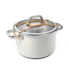 A white pot with a glass lid secured by orange elastic bands. Produktbild-Vorschau