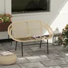 An outdoor patio scene with a rattan bench, a planter, and a lantern. Anteprima dell’immagine prodotto
