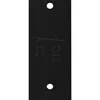 A black shelf bracket with embossed text and two holes. Produktbild-Vorschau