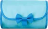 A close-up, front-facing view of a blue cosmetic bag with a bow. Produktbild-Vorschau