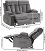 Two views of a gray loveseat recliner with dimensions labeled. Podgląd zdjęcia produktu