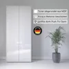 A white wardrobe with informational overlays and a potted plant. Produktbild-Vorschau