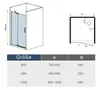 A diagram and table showing the dimensions of a shower door. Produktbild-Vorschau