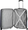 An open blue suitcase with a gray patterned interior, showing the inside compartments and straps. Produktbild-Vorschau
