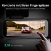 A close-up of a dashcam screen showing a red car on a road, with a finger interacting with the screen. Produktbild-Vorschau