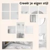 A collage of images showing different arrangements of square mirrors and bedroom scenes. Produktbild-Vorschau