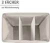 A top-down view of a beige laundry basket with three compartments. Produktbild-Vorschau