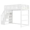 A white loft bed with stairs and shelves against a white background. Produktbild-Vorschau