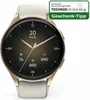 A smartwatch with a gold-colored bezel and a white strap is displayed against a white background. A promotional overlay is present in the top right corner. Voir les images du produit