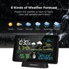 A weather station displaying time, date, temperature, humidity, and weather forecast icons, with promotional text above. Náhled obrázku produktu