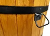 A close-up view of a wooden barrel with a black metal band and a handle. Voir les images du produit