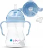 A light blue baby bottle with handles and a straw, shown with its lid open. Náhled obrázku produktu
