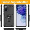 A collage of images showing a phone case from different angles, including the back, front, and sides, with a phone inside the case displaying a floral wallpaper. Produktbild-Vorschau