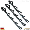 Three black metal stair stringers with five steps each, arranged diagonally on a white background. Podgląd zdjęcia produktu