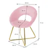 A pink velvet chair with gold legs, with dimensions indicated by lines and text. Náhled obrázku produktu