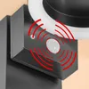 Close-up of a black outdoor light fixture with a motion sensor and red wavy lines indicating detection. Produktbild-Vorschau