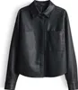 A black faux leather jacket for women, displayed flat against a white background. Produktbild-Vorschau