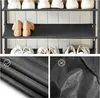 A collage showing a shoe rack with shoes on it and close-ups of the fabric. Anteprima dell’immagine prodotto