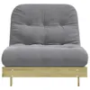 A gray futon sofa with a wooden base, shown from the front against a white background. Voir les images du produit