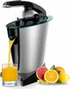A modern electric citrus juicer is shown with fresh citrus fruits and a glass of juice. Podgląd zdjęcia produktu