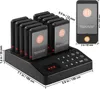 A black restaurant pager system with multiple pagers charging on a base, with dimensions indicated by measurement lines. Anteprima dell’immagine prodotto