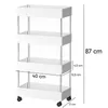 A white three-tier rolling cart with dimensions indicated. Podgląd zdjęcia produktu