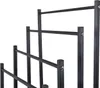 A close-up view of a black metal towel rack with four horizontal bars of varying lengths, arranged in a stepped pattern. Produktbild-Vorschau
