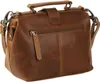 A brown leather handbag is shown from the back. Podgląd zdjęcia produktu