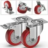 Close-up shots of casters with red wheels and silver metal mounting plates. Produktbild-Vorschau