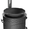 Close-up of a black cast iron kazan on a black outdoor stove with a chimney. Produktbild-Vorschau