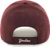 The back view of a burgundy baseball cap with the word 'Yankees' embroidered in white on the back strap. Produktbild-Vorschau