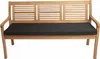 A wooden bench with a black cushion on a white background. Voir les images du produit