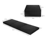 Two views of a folded black mattress with dimensions indicated by text labels. Voir les images du produit