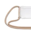 A close-up view of a clear phone case with a beige cord attached, against a white background. Produktbild-Vorschau